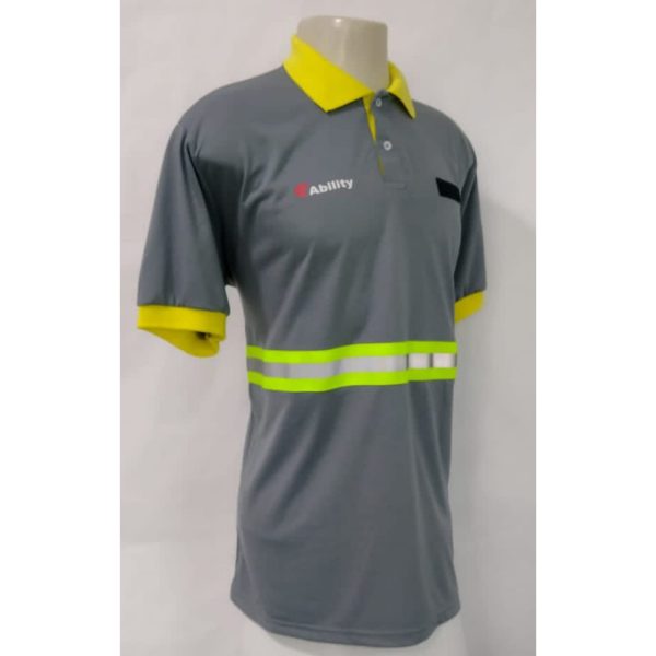 Camisa Modelo Polo Manga Curta Na Cor Cinza Com Faixa Refletiva - Técnico de Campo Ftth/Técnico de Manutenção - Padrão VTAL